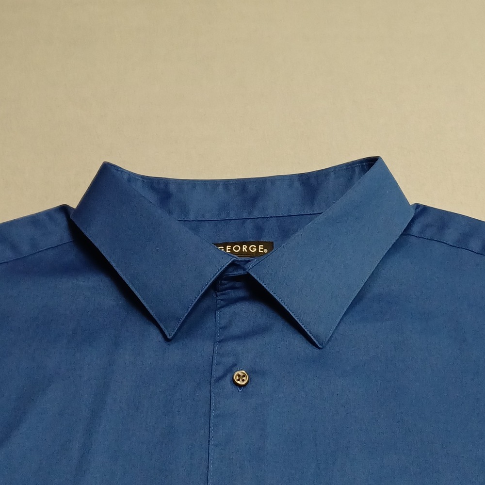 George Dress Shirt Mens 2XL Blue Long Sleeve Button Down Classic Fit Pocket - Picture 8 of 12